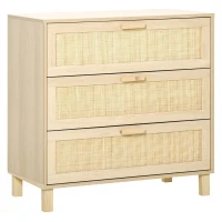 HOMCOM Commode 4 tiroirs cannage en rotin dim. 80L x 40l x 80H cm MDF Aspect Bois Clair(m-16)