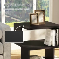 HOMCOM Mesa Auxiliar Mesa de Cabeceira de 2 Níveis com Prateleira de Armazenamento para Sala Quarto Estante 40x40x43 cm Preto(m-4)