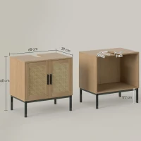 kleankin Badezimmerunterschrank, im Boho-Design, Badezimmerschrank, Rattan-Elemente, mit U-Ausschnitt, Eiche(m-3)