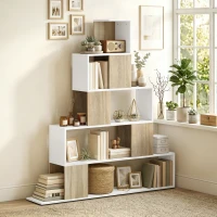 HOMCOM Étagère de rangement, bibliothèque géométrique à 5 niveaux, pour bureau, salon, chambre, blanc et bois naturel(m-15)