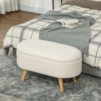 HOMCOM Banc de Rangement, Bout de Lit Rembourré en Peluche Teddy avec Couvercle et Pieds en Bois, 82 x 41 x 45 cm, Blanc(m-6)
