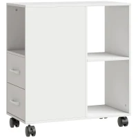 HOMCOM Narrow Mobile Printer Table with Wheels, Rolling Printer Stand with Drawers for Home Office, 30 x 60 x 65 cm, White(m-1)