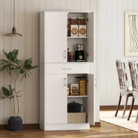 HOMCOM Credenza Cucina Alta con 2 Armadietti e un Cassetto Centrale, Ripiani Regolabili e 4 Ante Totali, Bianco(m-2)