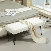 HOMCOM Bancă modernă pentru capătul patului cu picioare tip agrafă, din material textil cu efect de catifea, lemn și metal, 118,5x46x49,5 cm, crem(m-10)