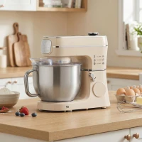 HOMCOM Stand Mixer, 6L 1400W Tilt-Head Food Mixer with 11 Speeds, Pulse & Fermentation Function, LED Display, Cream(m-10)