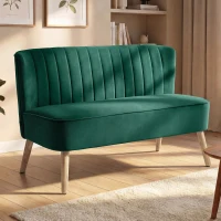 HOMCOM 117cm Loveseat Sofa Upholstered Small 2 Seater Sofa  with Thick Padded Seat and Rubber Wood Legs, Dark Green(m-10)
