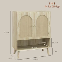 HOMCOM Dulap Multifuncțional în Stil Boho cu Uși din Ratan și Raft Deschis, 80x38x100cm, Stejar(m-3)
