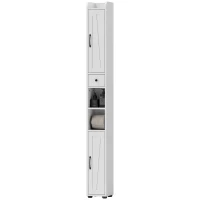 HOMCOM Coluna Casa de Banho com Compartimento Aberto Prateleiras Ajustáveis e Suporte para Papel Higiênico 20x20x185 cm Branco(m-11)