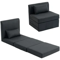 HOMCOM 2-in-1 Schlafsessel Klappbares Sofa-Bett mit Leinenstruktur, Gepolstertes Gästebett Klappstuhl, Dunkelgrau(m-12)