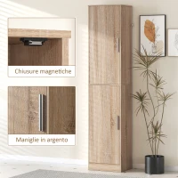 HOMCOM Mobile Colonna Bagno a 2 Armadietti con 6 Ripiani Regolabili, in Legno, 40x35x180 cm, Color Legno(m-6)