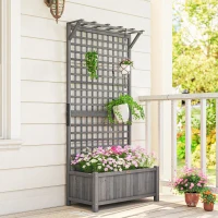 Outsunny Raised Bed with Drainage Holes, Wood Planter with Trellis for Climbing Plants to Grow Vegetables, Flowers, Dark Grey(m-8)
