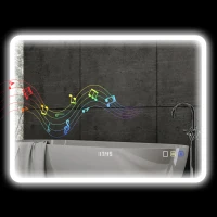 HOMCOM Espelho de Casa de Banho com Luz LED 80x60 cm Bluetooth 3 Cores de Luz Relógio Digital Função Antiembaciamento Função de Memória Prata(m-11)