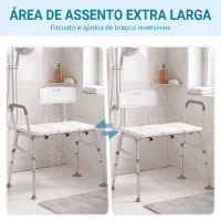 HOMCOM Banco de Duche de Transferência com Apoios de Braços e Encosto, Altura Ajustável em 10 Níveis, Suporta 136 kg(m-5)