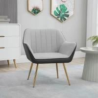 HOMCOM Poltrona de Sala de Estar Estofada em Couro Sintético e Veludo com Apoios para os Braços Pés Dourados 64x62x72,5 cm Cinza(m-2)