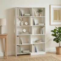 HOMCOM Estante Expansível 5 Níveis Estante para Livros Giratória 350° Largura Ajustável Convertível em L Reta ou Compacta 111,5x23,8x163,7 cm Branco(m-8)