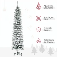 HOMCOM Árvore de Natal Estreita Nevada 180 cm com 395 Ramos e Suporte Metálico Dobrável para Sala de Estar, Interior, Verde(m-4)