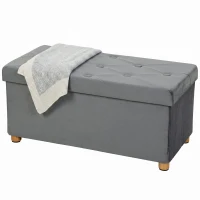HOMCOM Velvet Upholstered Foldable Ottoman Footrest, Storage Ottoman Bench with Wood Legs for Living Room, Grey(m-15)