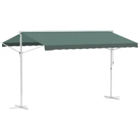 Outsunny Store Double Pente 4 x 3 m Manuel rétractable Inclinaison réglable métal Polyester imperméabilisé Vert foncé(m-12)