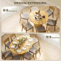 HOMCOM Masă Extensibilă pentru 6-8 Persoane, de la Rotundă la Ovală, cu Bază pe Piedestal, din Lemn și Oțel, culoare Lemn(m-4)