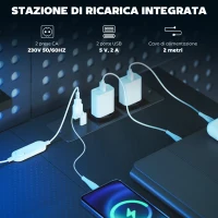 HOMCOM Scrivania Gaming Angolare con LED, Prese Elettriche, Supporto per Monitor e Scaffale, Nero(m-4)