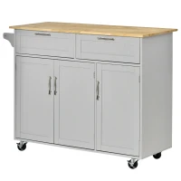 HOMCOM Carrinho de Cozinha com Rodas 2 Gavetas 3 Portas Prateleiras Ajustáveis e Barra para Sala de Jantar 121x46x91cm Cinza e Madeira(m-15)