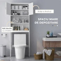 kleankin Dulap WC deasupra toaletei, dulap de depozitare de baie cu rafturi și dulap cu uși duble, raft reglabil(m-4)