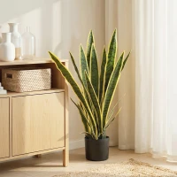 Outsunny Sanseveria Artificiale Pianta Finta Realistica con Vaso,  Ø15cm x 80cm, Verde e Giallo(m-2)