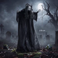 HOMCOM 67"/170cm Life Size Animated Ghost with Werewolf Mask, Halloween Decorations Outdoor Indoor, Scary Halloween Animatronic(m-3)