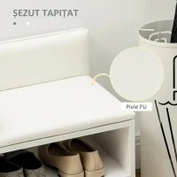 HOMCOM Dulap pentru Pantofi cu Bancă Tapițată și Dulap pentru 4 Perechi de Pantofi, 80x33x49cm, Alb(m-5)