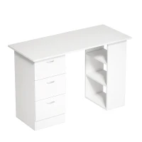 HOMCOM Bureau d'ordinateur avec 3 tiroirs et 3 étagères ouvertes, 120x49x72cm, bureau avec rangement réversible, style moderne, table informatique pour chambre, petit espace, télétravail, blanc(m-11)