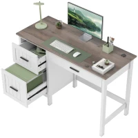 HOMCOM Secretária Rústica com 3 Gavetas e Bancada com Efeito Madeira Mesa para Computador para Estudo Escritório 120x50x76,2 cm Branco(m-11)