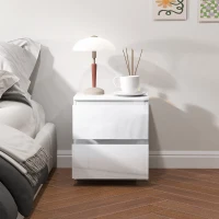 HOMCOM Conjunto de 2 Mesas de Cabeceira Moderna Mesas de Cabeceira com Gavetas para Dormitório 40x34x45 cm Branco Brilhante(m-5)
