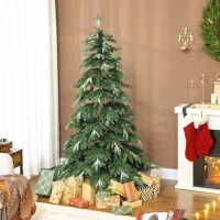 HOMCOM Árvore de Natal Artificial 180 cm Ramos Realistas com Efeito Neve Árvore de Natal com Suporte em Aço Base Dobrável Verde(m-10)