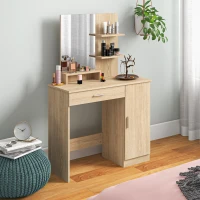 HOMCOM Tavolo per Trucco in Truciolato con Mobiletto, Cassetto, Ripiani Aperti e Specchio, 90x38x138 cm(m-2)