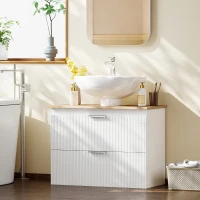 HOMCOM Unterschrank für das Badezimmer, 80 cm Schrank mit zwei großen Schubladen für Waschbecken mit oder ohne Sockel, Weiß(m-10)