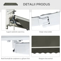 Outsunny Copertină Retractabilă de Exterior cu Brațe și Deschidere Manuală, 350x250 cm, Gri(m-11)