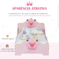 HOMCOM Cama Infantil +3 Anos 143x73x60 cm com Estampado Coroa Carga 50 kg para Quarto Rosa(m-6)