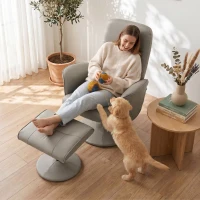HOMCOM Cadeira Relax Reclinável com Otomana Encosto Alto Giratória 360° Apoios de Braços Bege Cinzento(m-9)