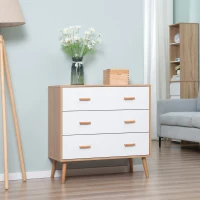 HOMCOM Cassettiera 3 Cassetti Rialzata per Soggiorno e Camera da Letto, in Legno, 80x39x80 cm, Bianco e color Legno(m-2)