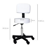 HOMCOM Sgabello Girevole con Schienale, Altezza Regolabile e 5 Ruote in pelle PU Bianca per Casa o Negozio(m-3)