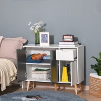 HOMCOM Sideboard Floor Standing Storage Cabinet with Drawer and Solid Wood Legs for Bedroom, Living Room, Home Office, Grey(m-9)