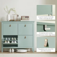 HOMCOM Sapateiro Estreito com 4 Compartimentos e Puxadores de Couro PU para Corredor e Hall 105x24x95,5 cm Verde Claro(m-7)