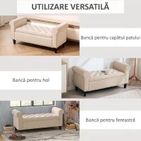 HOMCOM Bancă Dormitor cu Compartiment de Depozitare și Cotiere Rulate, 126x48.5x57 cm, Bej(m-7)