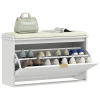 HOMCOM Banc à chaussures avec coussin d'assise rembourré et tiroir rabattable pour couloir, chambre, 80 x 26 x 47,5 cm, blanc(m-11)