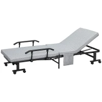 HOMCOM Klappbett, Gästebett, neigbare Rücklehne, Armlehnen, 8 Rollen, Stahlrahmen, hellgrau+schwarz, 190 x 76 x 33cm(m-11)