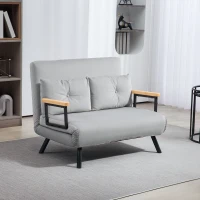 HOMCOM 4-in-1 Velvet-Feel Double Sofa Bed, with Pillows - Light Grey(m-10)