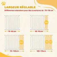 PawHut Barrière de sécurité barrière pour animal domestique longueur réglable dim. 75-115L x 76H cm blanc(m-4)