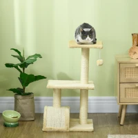 PawHut Arbre à chat arbre à grimper griffoir pour chat hauteur 72 cm balle suspendue crème(m-15)