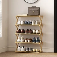 HOMCOM Five-Tier Folding Bamboo Shoe Rack - Natural Finish(m-9)
