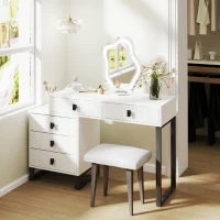 HOMCOM Dressing Table, Vanity Desk with Leaf Shape Mirror, Makeup Table with 5 Drawers, 3-Colour LED Lights, 100x40cm Tabletop, White(m-10)